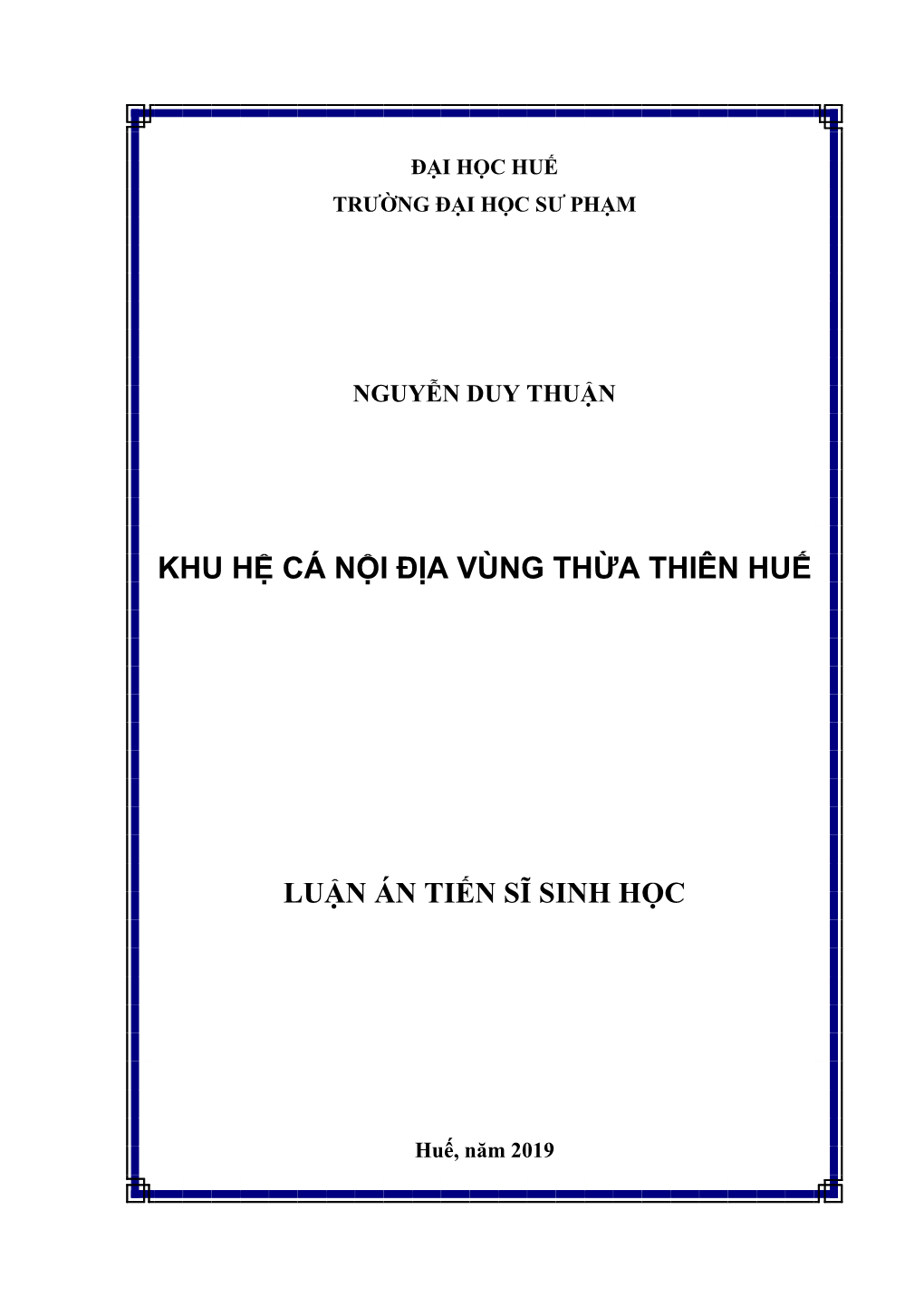 Khu Hệ Cá Nội Địa Vùng Thừa Thiên Huế