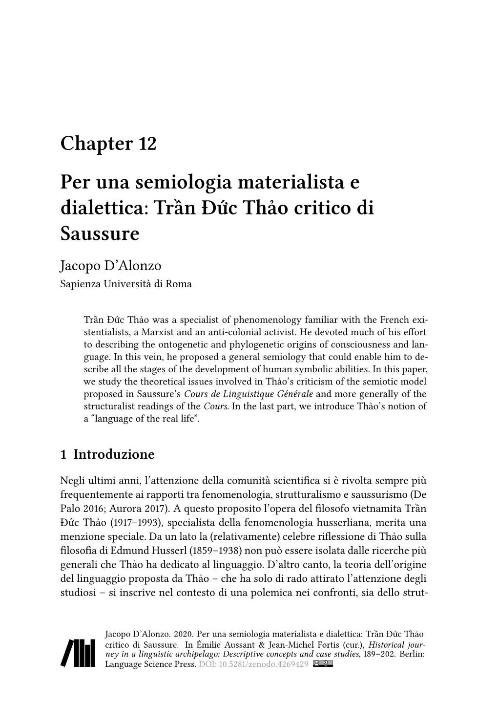 Trần Đức Thảo Critico Di Saussure Jacopo D’Alonzo Sapienza Università Di Roma