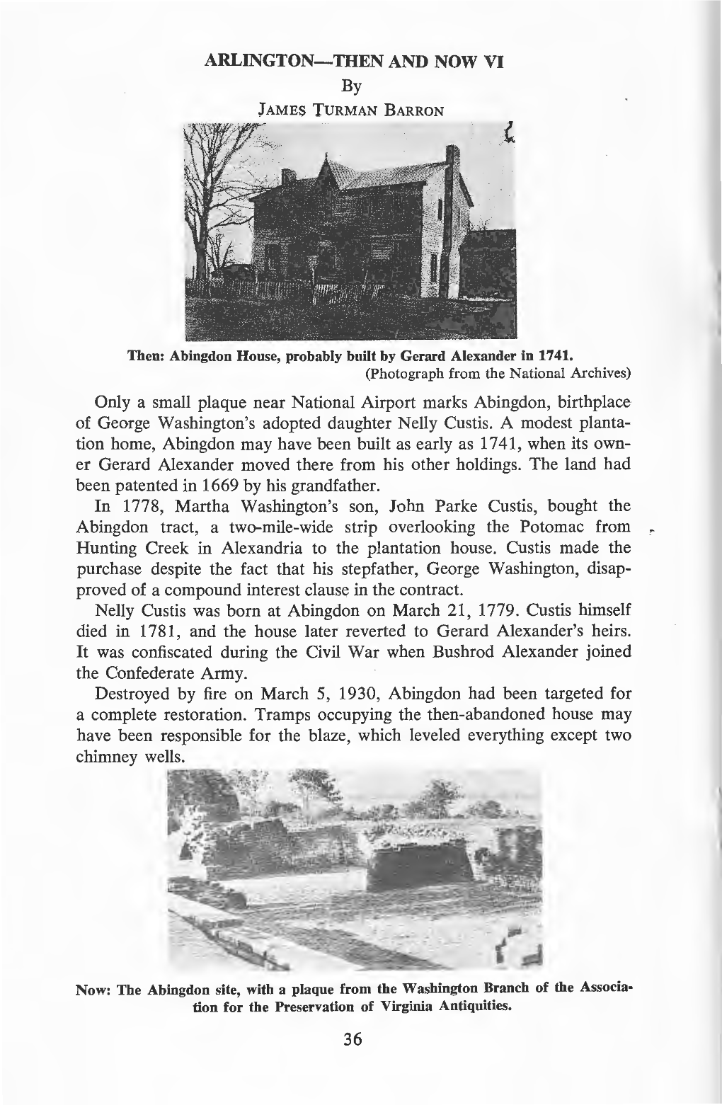 ARLINGTON-IBEN and NOW VI by Only a Small Plaque Near National Airport Marks Abingdon, Birthplace of George Washington's Adopted