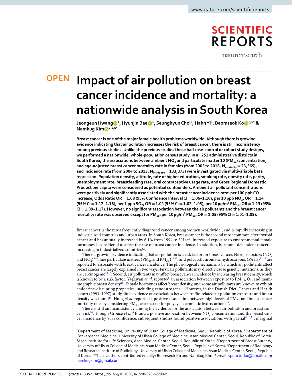 Impact of Air Pollution on Breast Cancer Incidence And