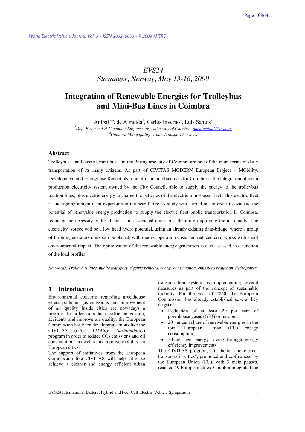 Integration of Renewable Energies for Trolleybus and Mini-Bus Lines in Coimbra