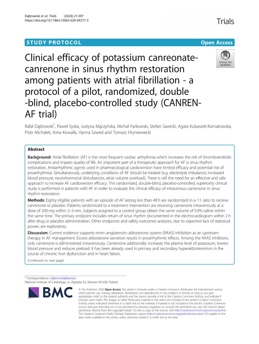 Clinical Efficacy of Potassium Canreonate