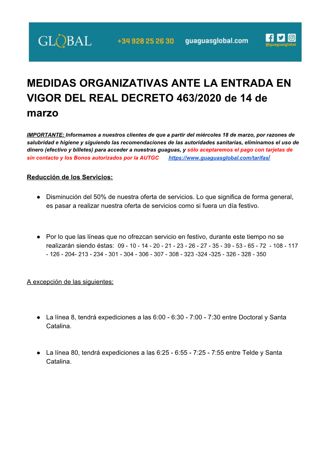 MEDIDAS ORGANIZATIVAS ANTE LA ENTRADA EN VIGOR DEL REAL DECRETO 463/2020 De 14 De Marzo