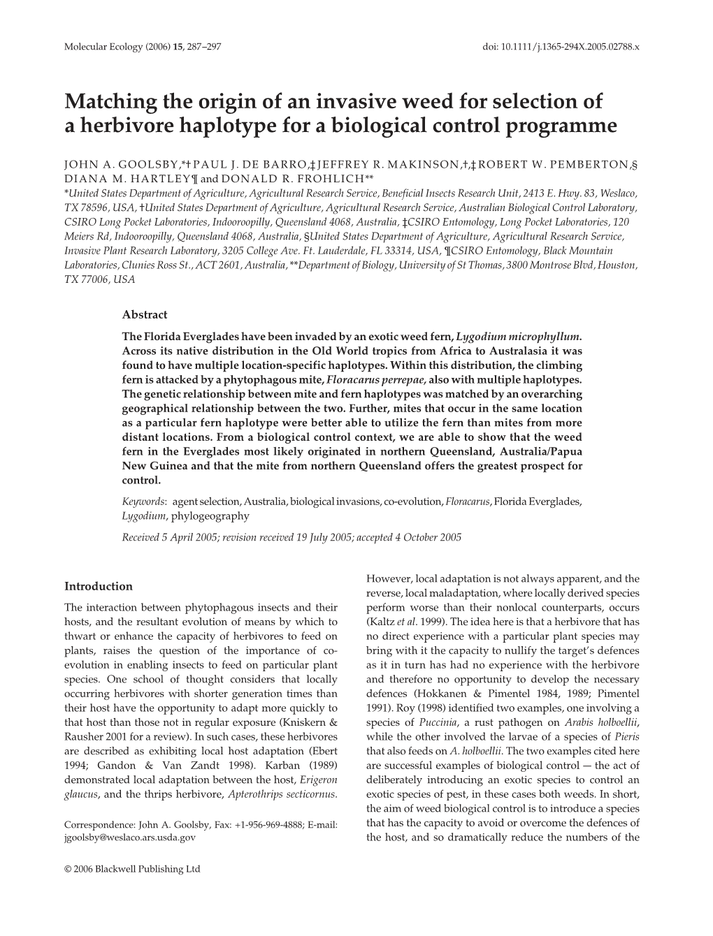 Matching the Origin of an Invasive Weed for Selection of a Herbivore