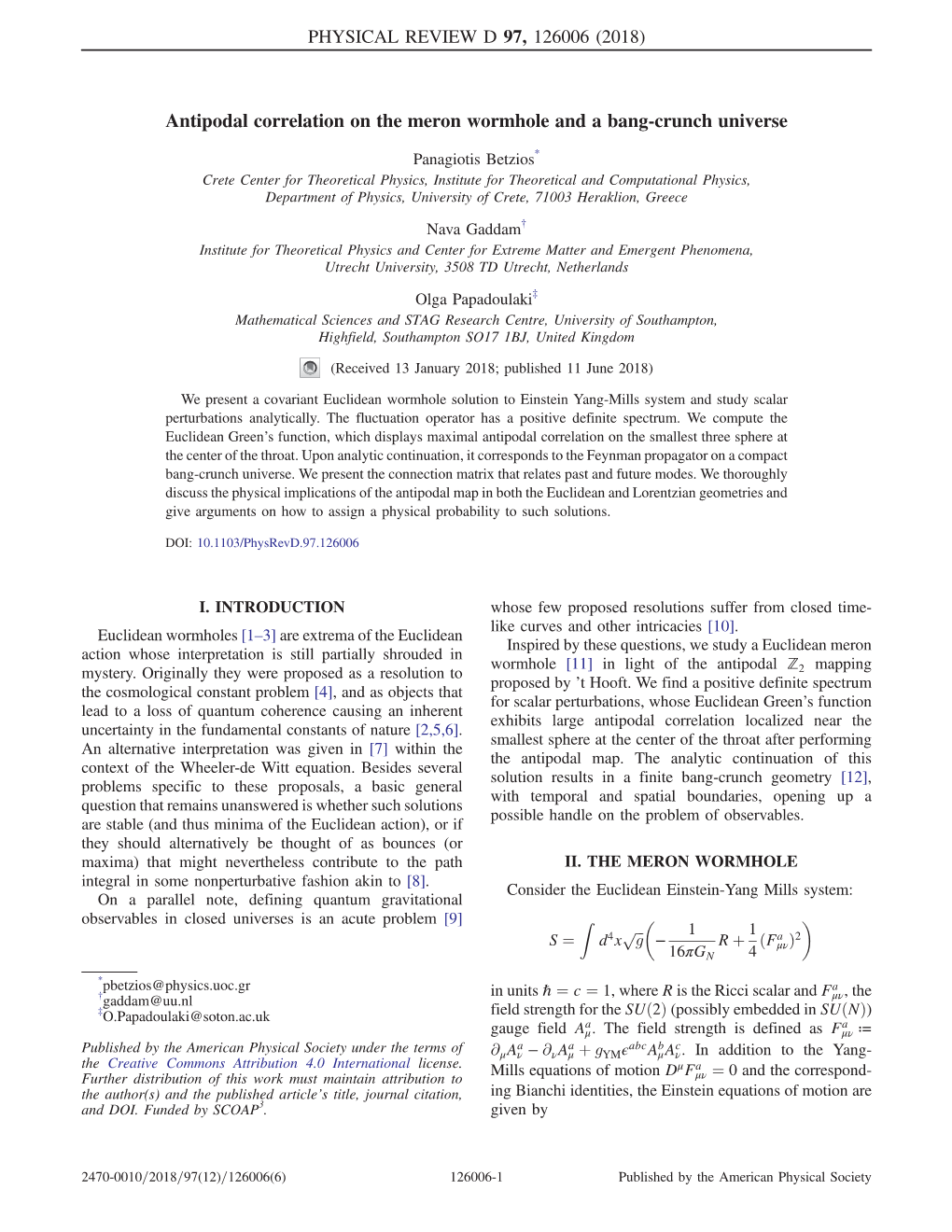 Antipodal Correlation on the Meron Wormhole and a Bang-Crunch Universe