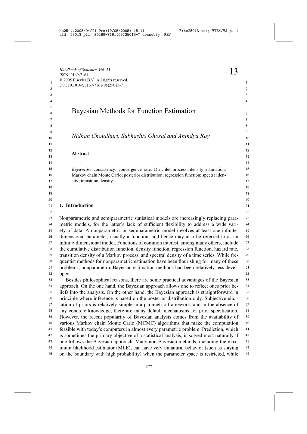 Bayesian Methods for Function Estimation