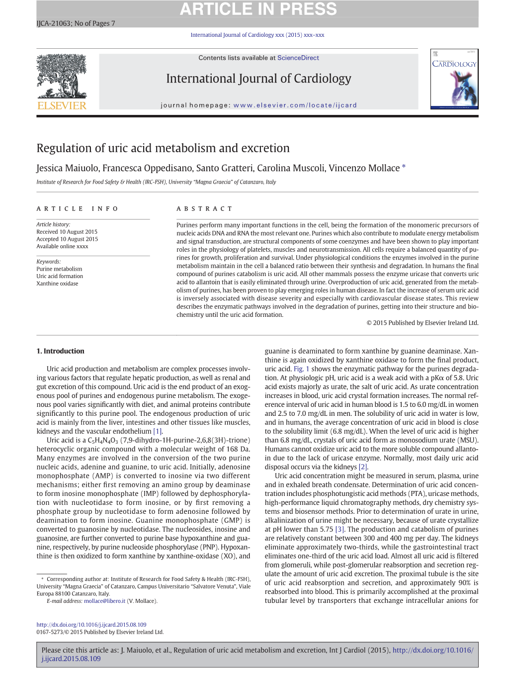 Regulation of Uric Acid Metabolism and Excretion