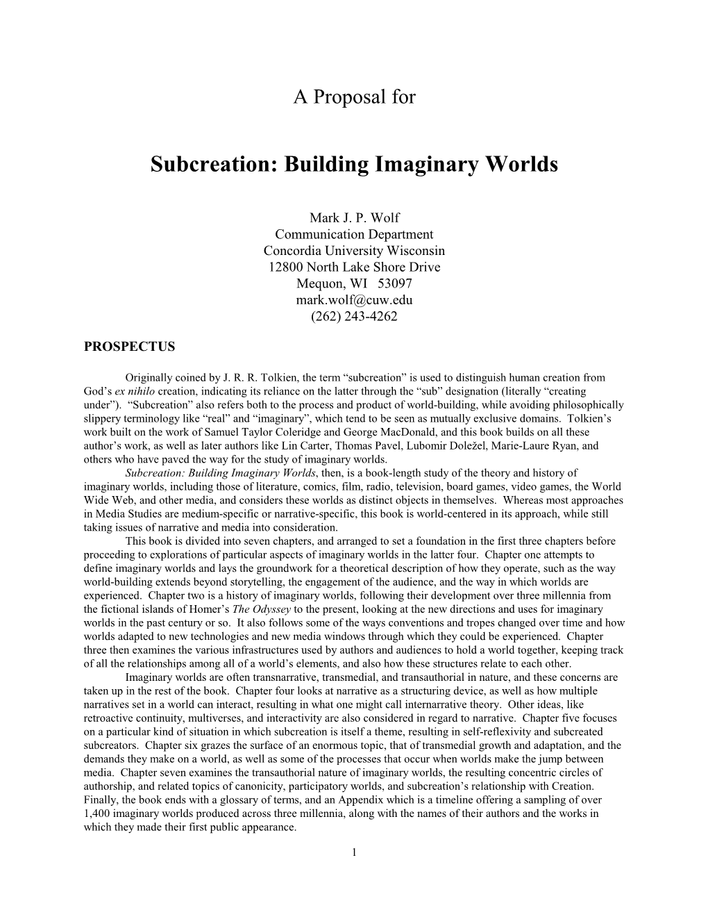 Subcreation: Building Imaginary Worlds