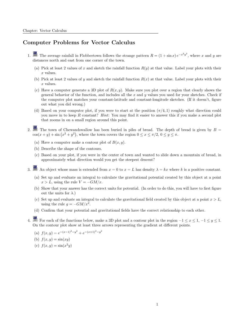 Computer Problems for Vector Calculus