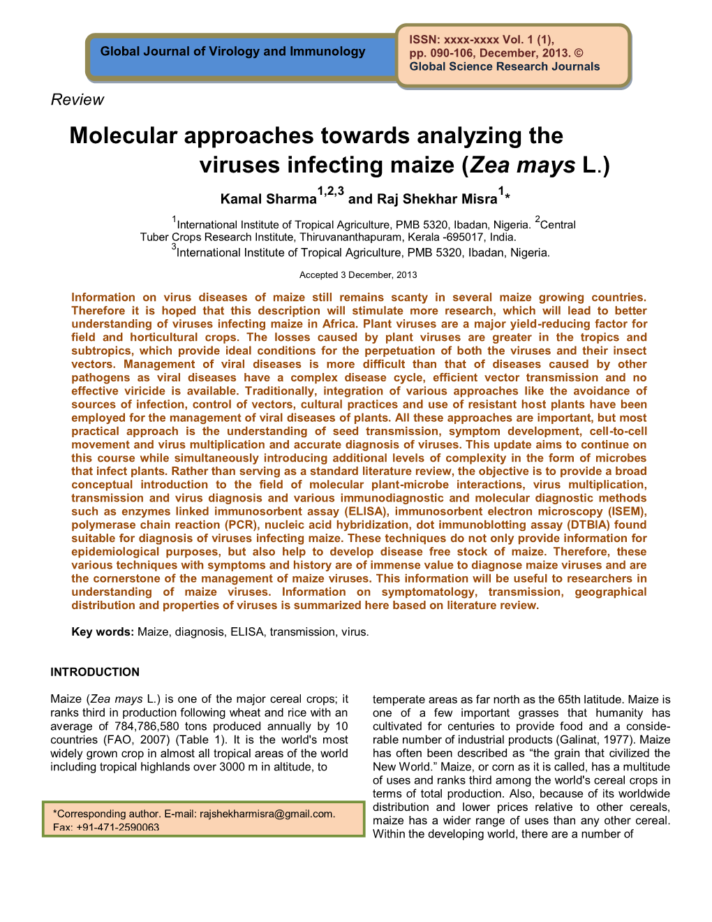 Molecular Approaches Towards Analyzing the Viruses Infecting Maize (Zea Mays L.)