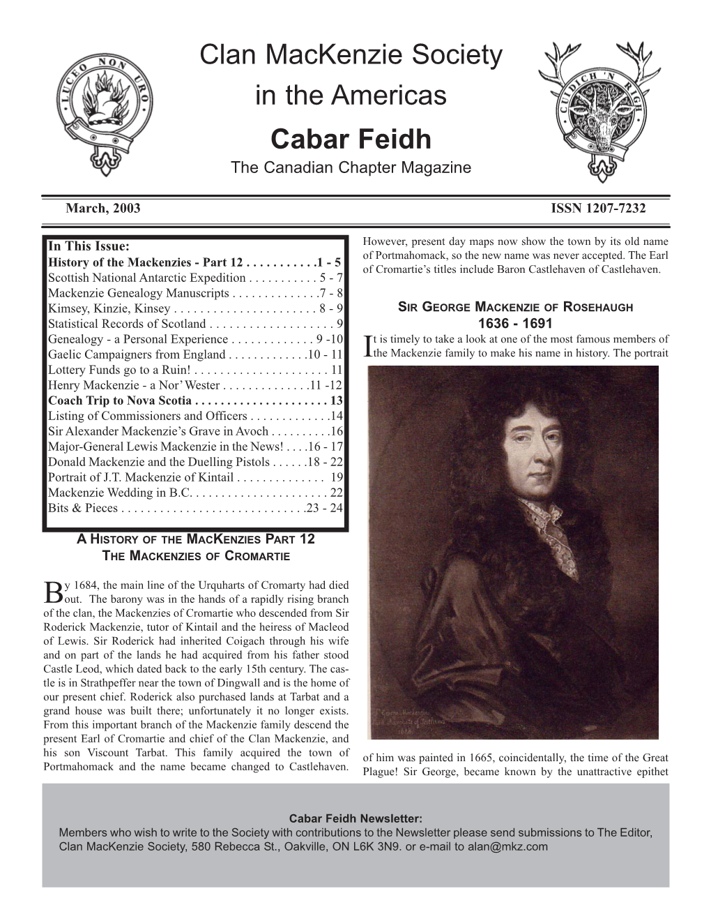 Clan Mackenzie Society in the Americas Cabar Feidh the Canadian Chapter Magazine