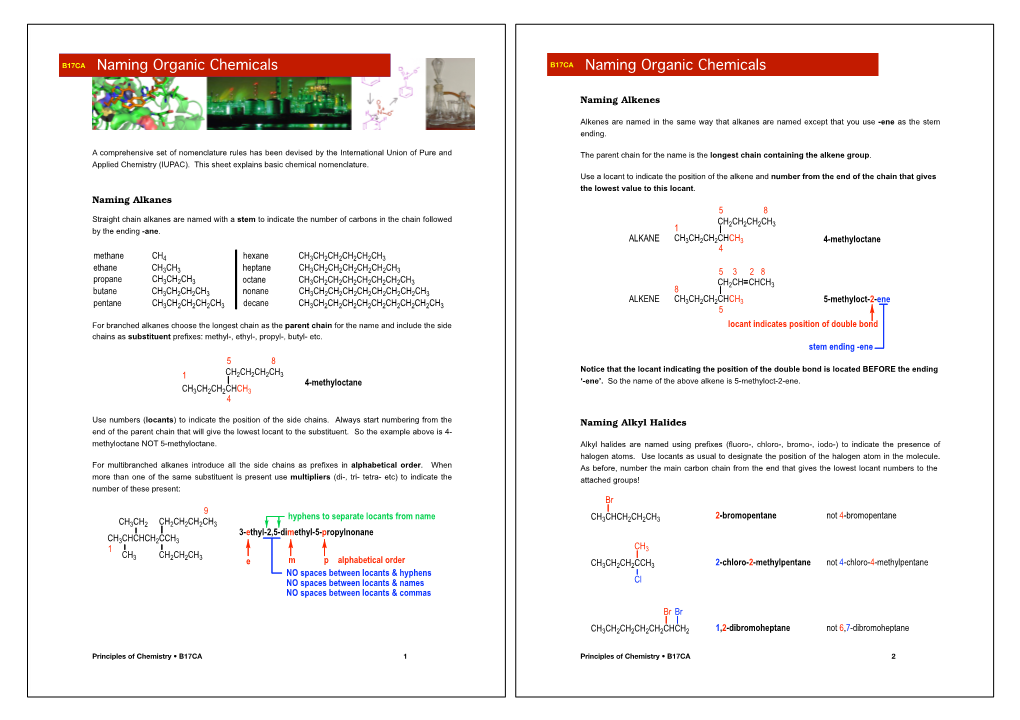 Naming Organic Chemicals Naming Organic Chemicals