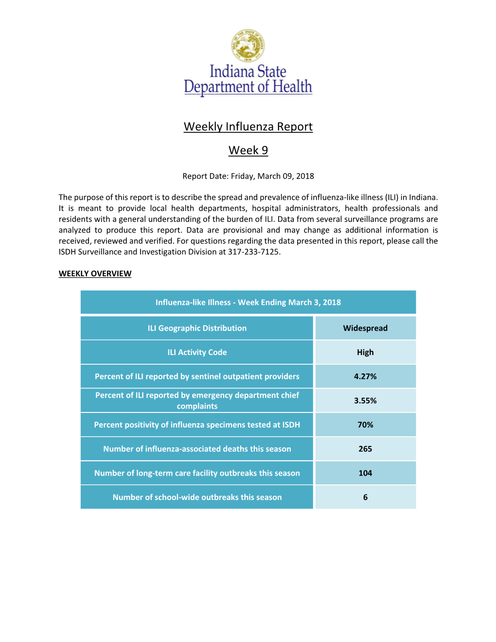 Weekly Influenza Report Week 9