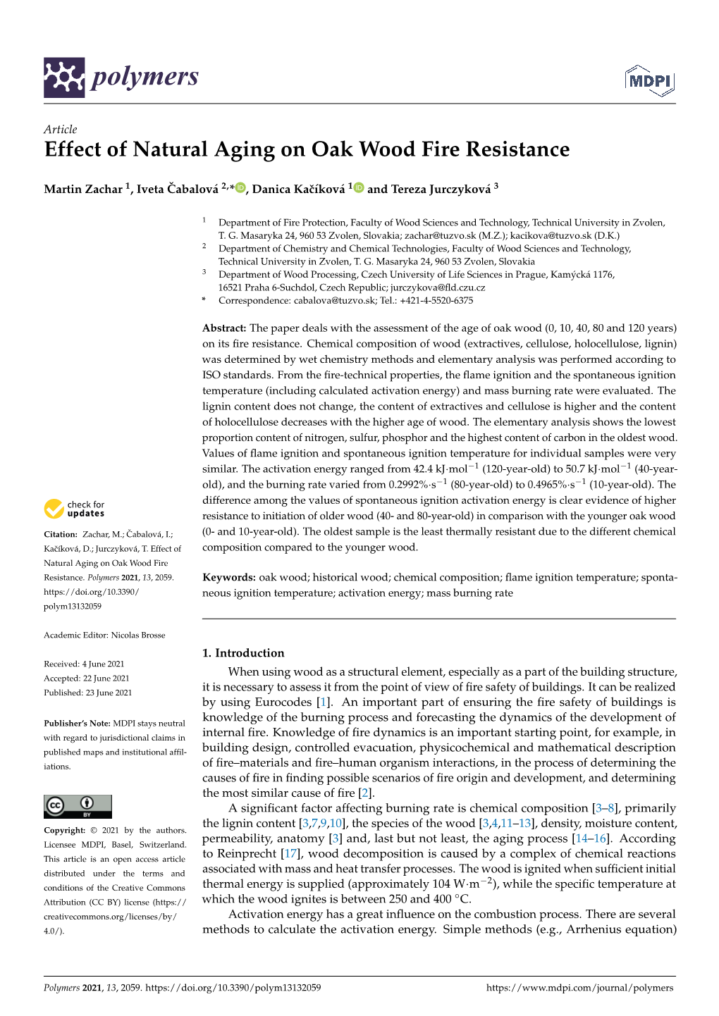 Effect of Natural Aging on Oak Wood Fire Resistance