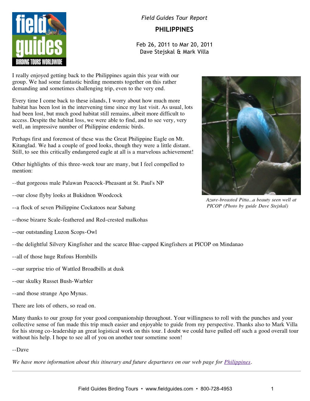 Field Guides Birding Tours: Philippines