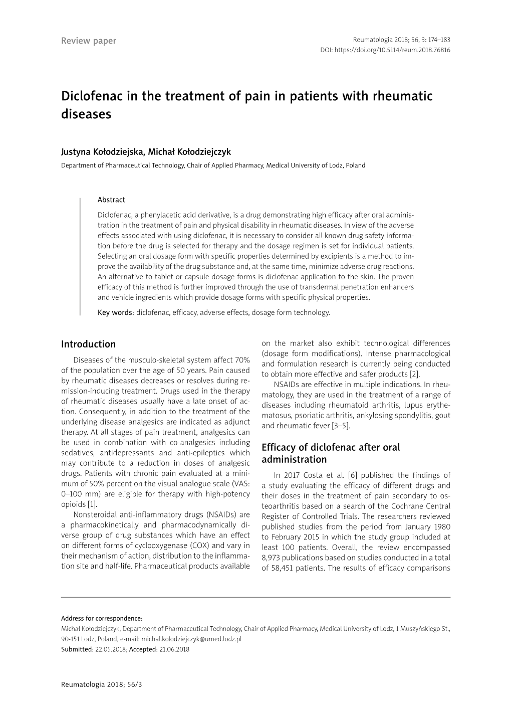 Diclofenac in the Treatment of Pain in Patients with Rheumatic Diseases