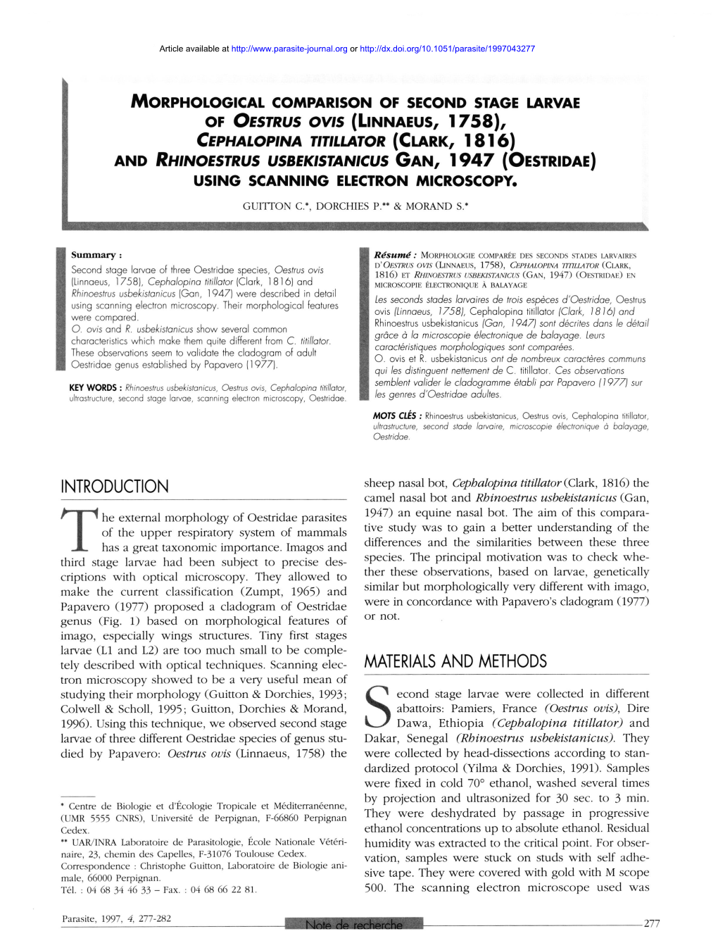 Morphological Comparison of Second Stage Larvae of Oestrus Ovis