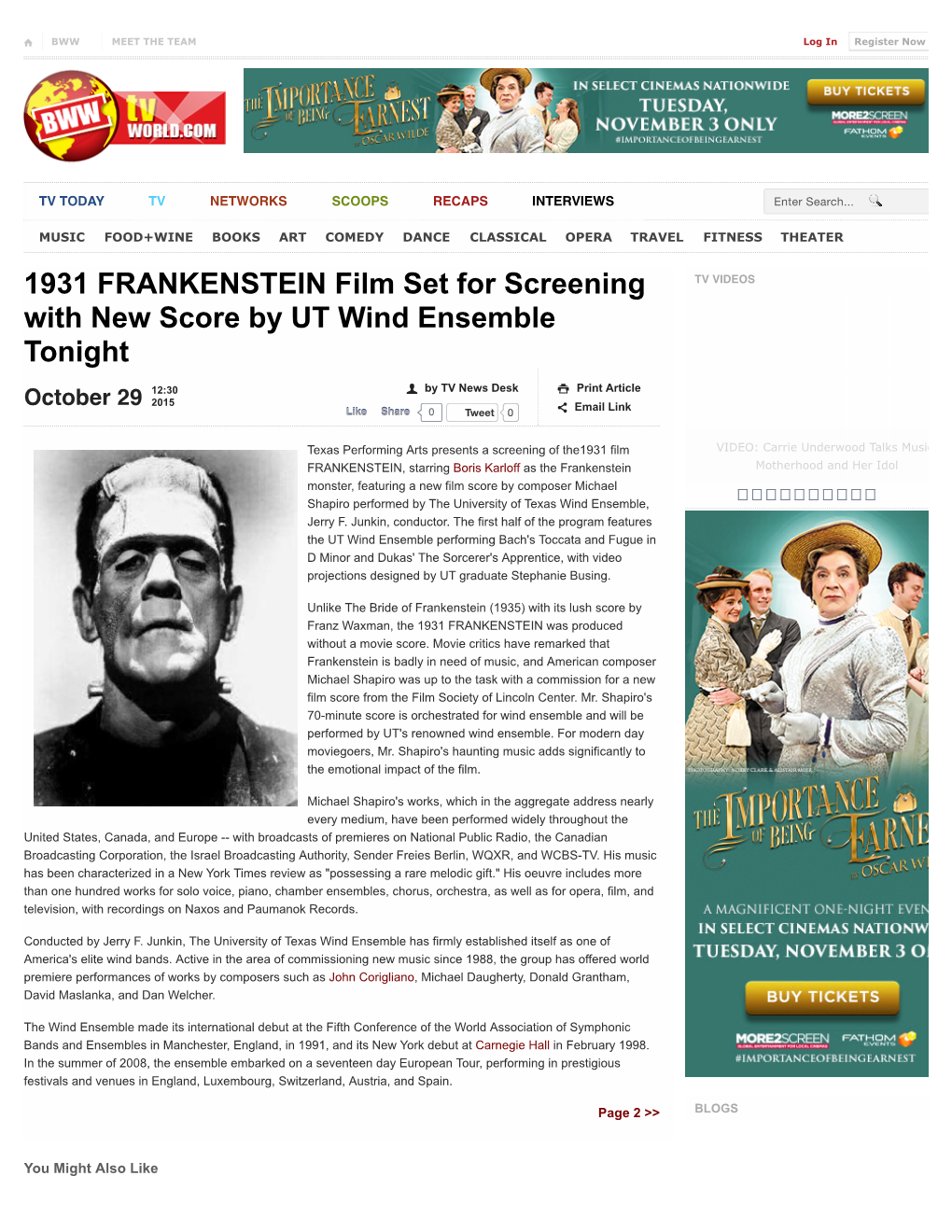 1931 FRANKENSTEIN Film Set for Screening with New Score by UT