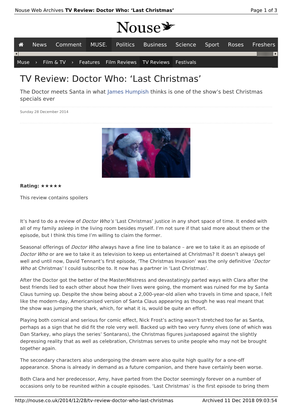 TV Review: Doctor Who: 'Last Christmas' | Nouse