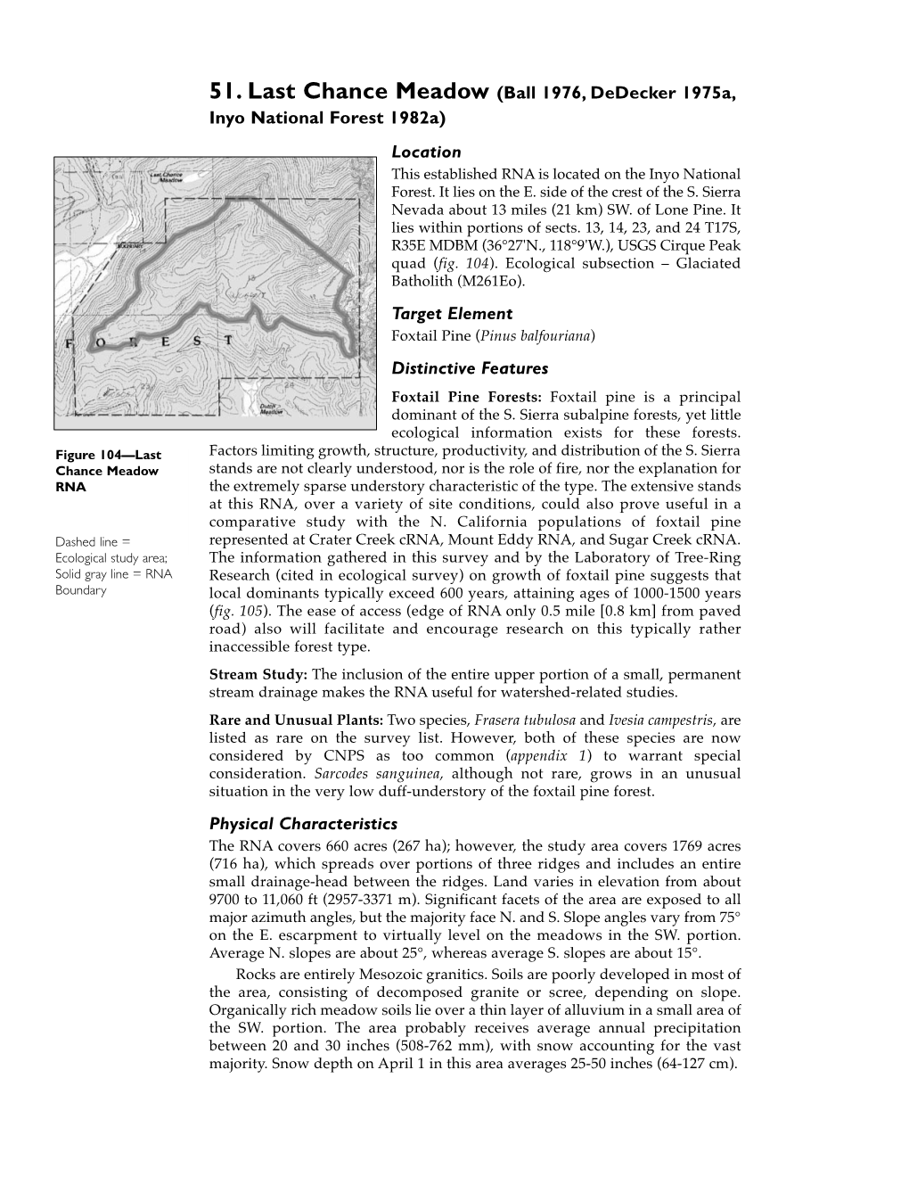 51. Last Chance Meadow (Ball 1976, Dedecker 1975A, Inyo National Forest 1982A) Location This Established RNA Is Located on the Inyo National Forest