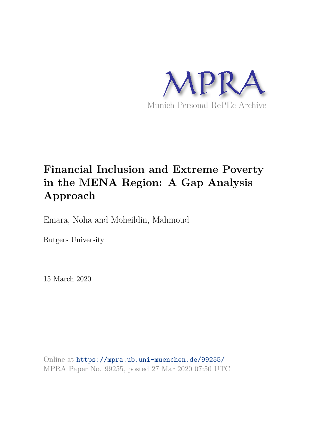 Financial Inclusion and Extreme Poverty in the MENA Region: a Gap Analysis Approach