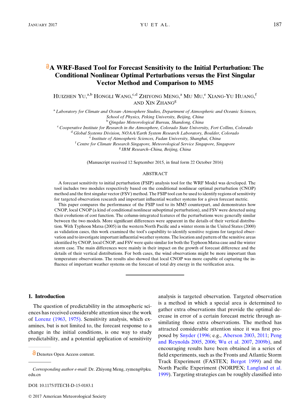 A WRF-Based Tool for Forecast Sensitivity to the Initial Perturbation: the Conditional Nonlinear Optimal Perturbations Versus Th