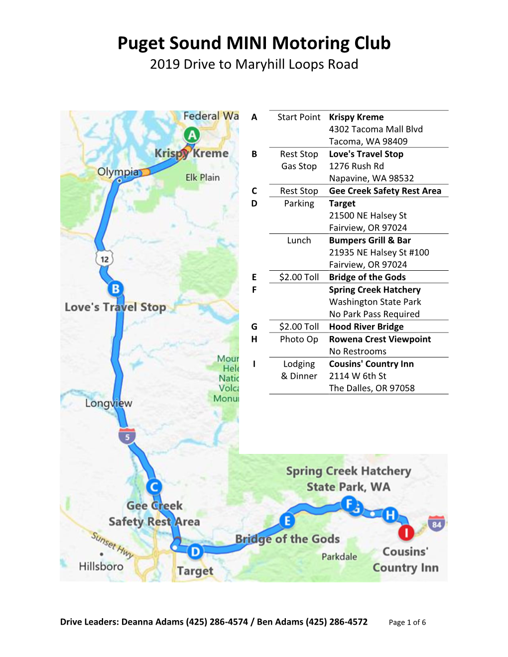 Puget Sound MINI Motoring Club 2019 Drive to Maryhill Loops Road