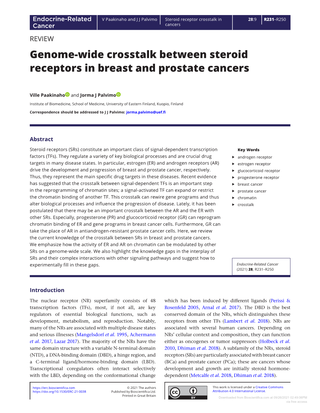 Genome-Wide Crosstalk Between Steroid Receptors in Breast and Prostate Cancers