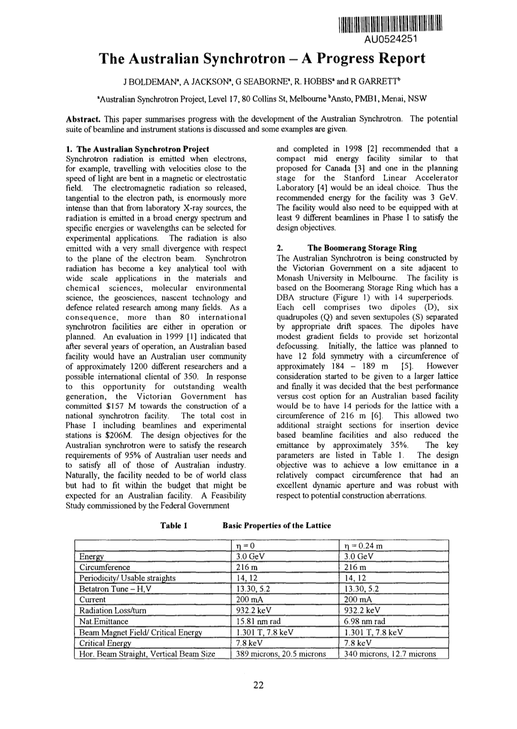 The Australian Synchrotron - a Progress Report