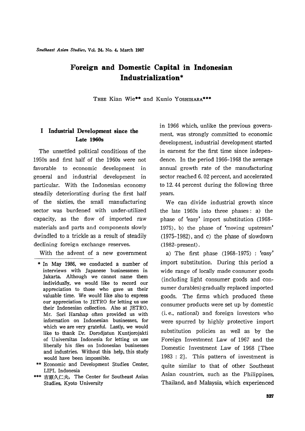 Foreign and Domestic Capital in Indonesian Industrialization*