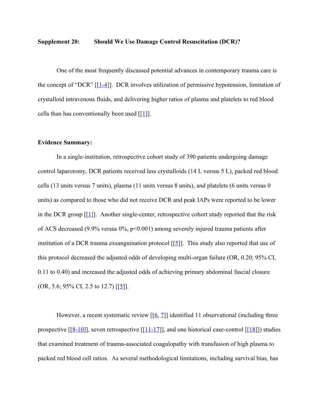 Supplement 20: Should We Use Damage Control Resuscitation (DCR)?