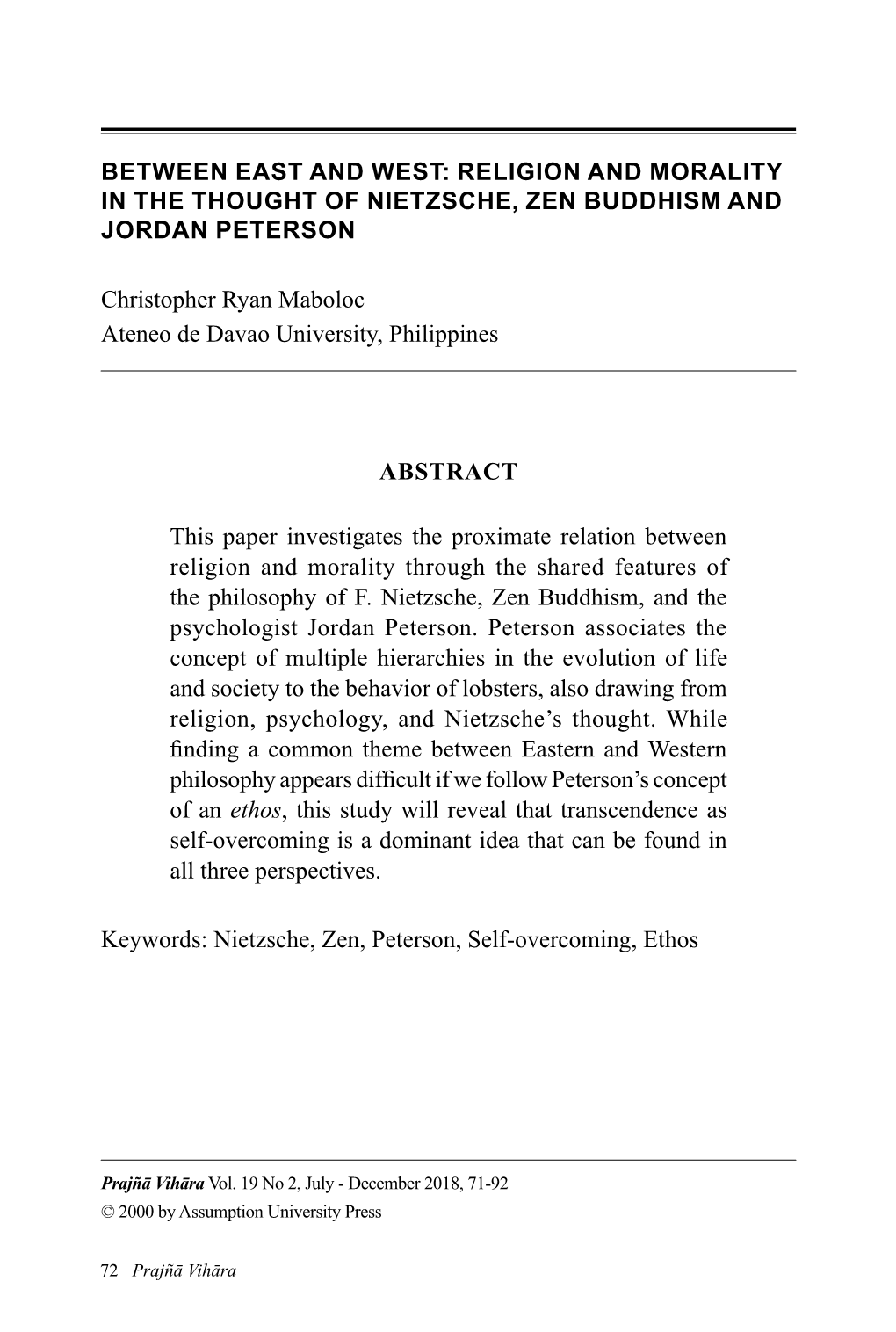 Religion and Morality in the Thought of Nietzsche, Zen Buddhism and Jordan Peterson