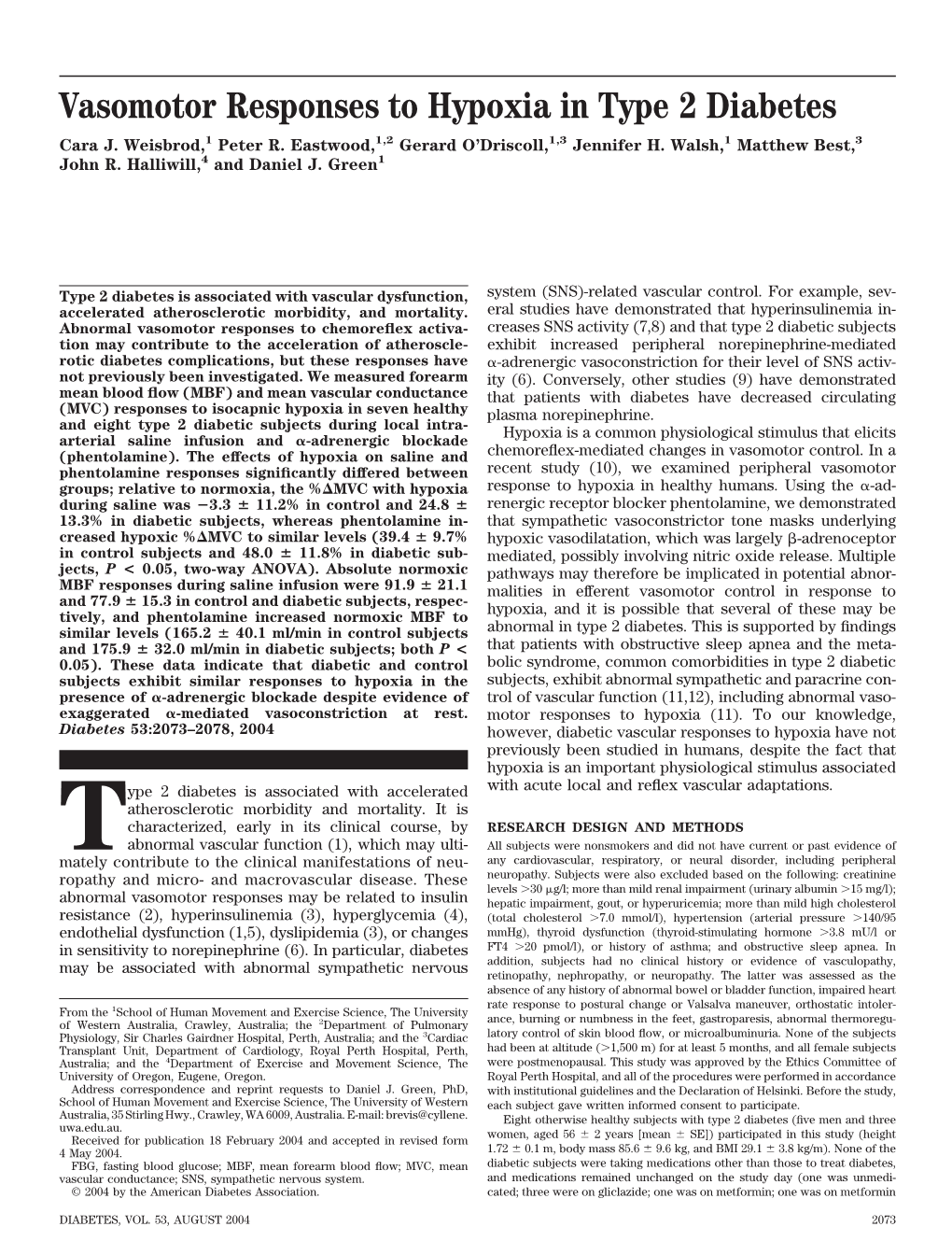 Vasomotor Responses to Hypoxia in Type 2 Diabetes Cara J