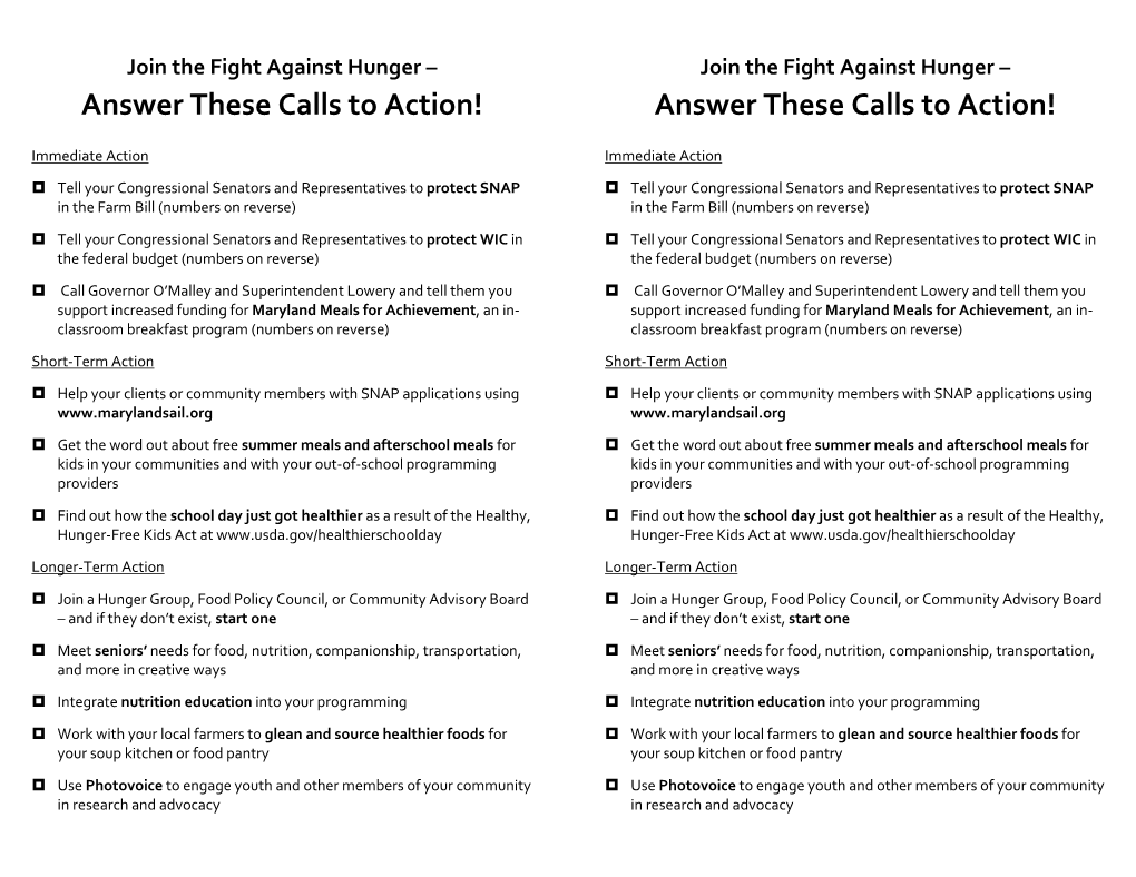 Answer These Calls to Action! Answer These Calls to Action!