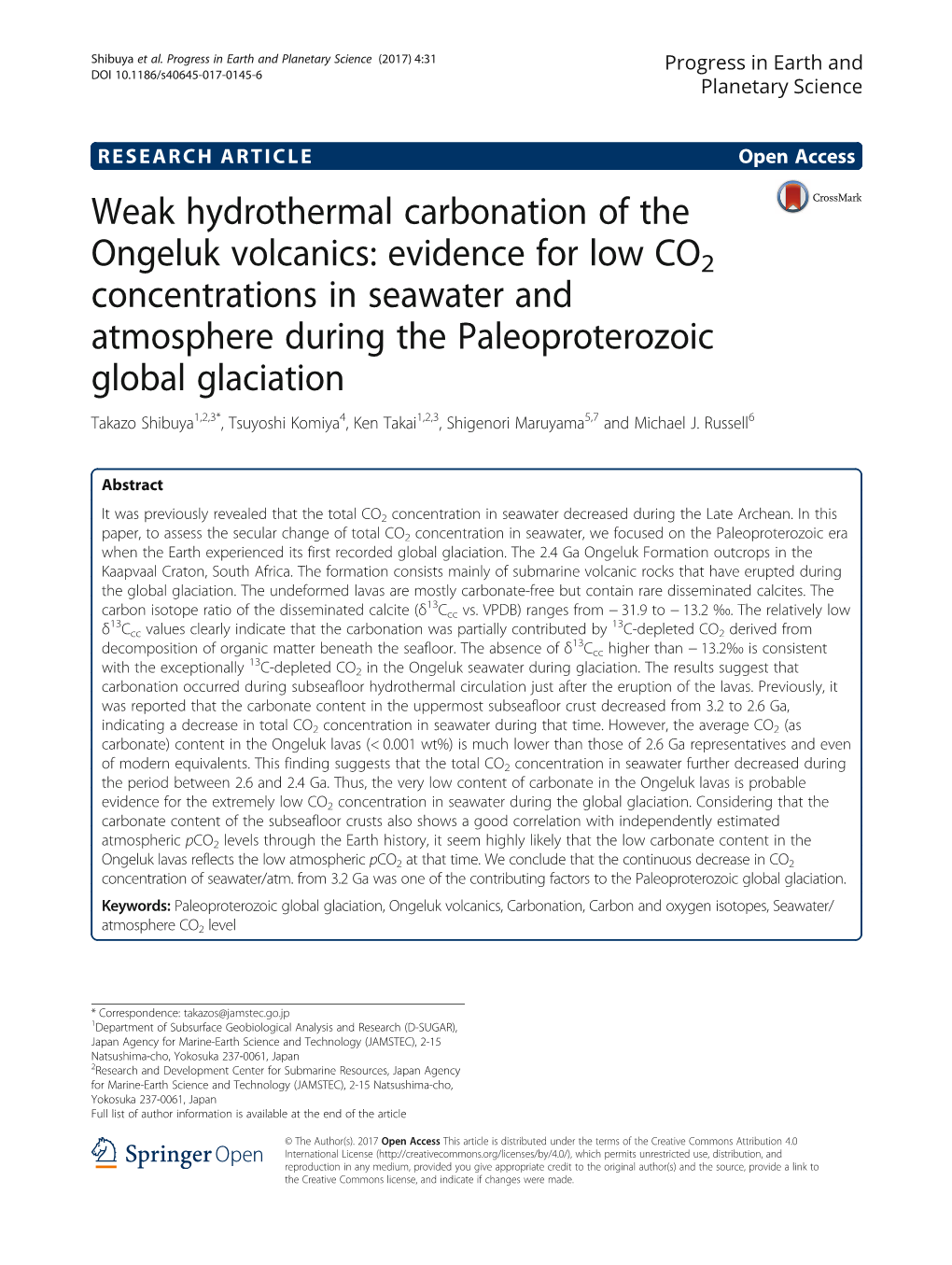 Weak Hydrothermal Carbonation of the Ongeluk Volcanics