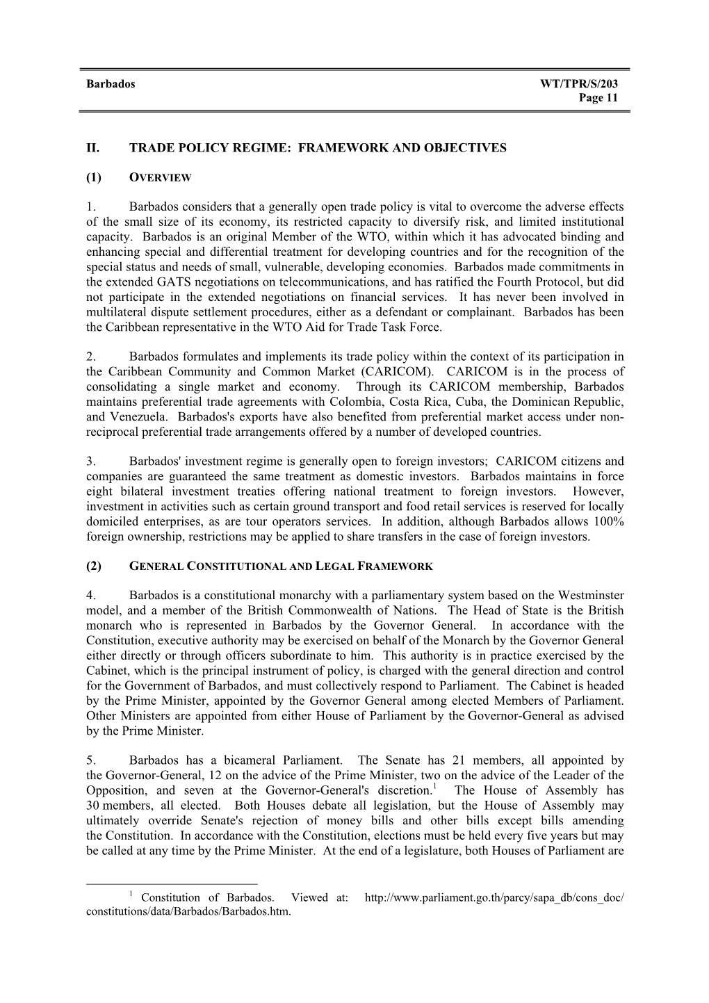 1. Barbados Considers That a Generally Open Trade Policy Is Vital to Over