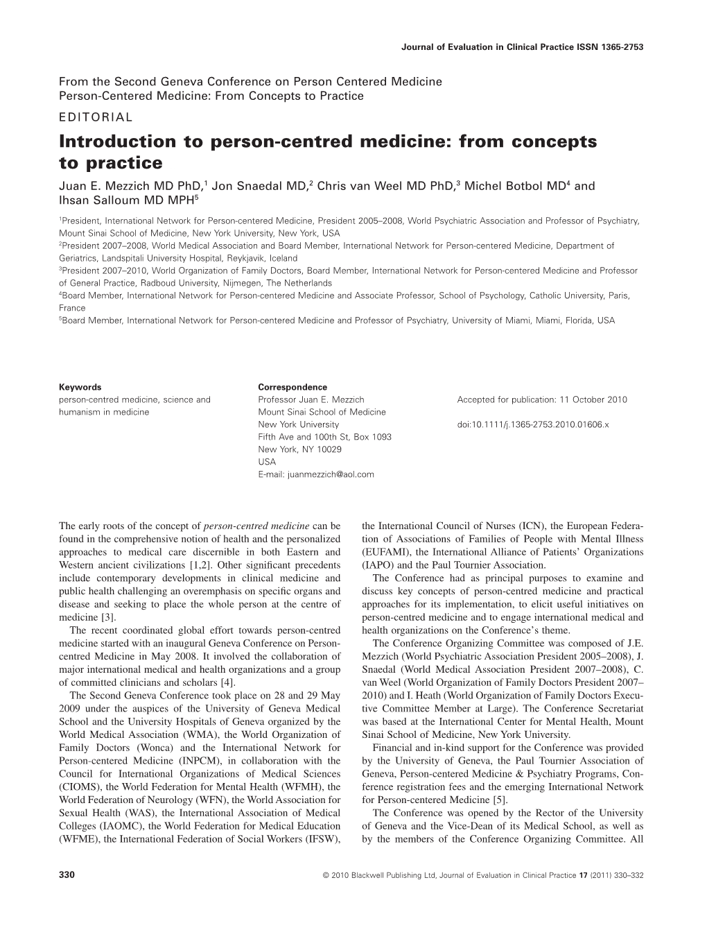 Introduction to Person-Centred Medicine: from Concepts