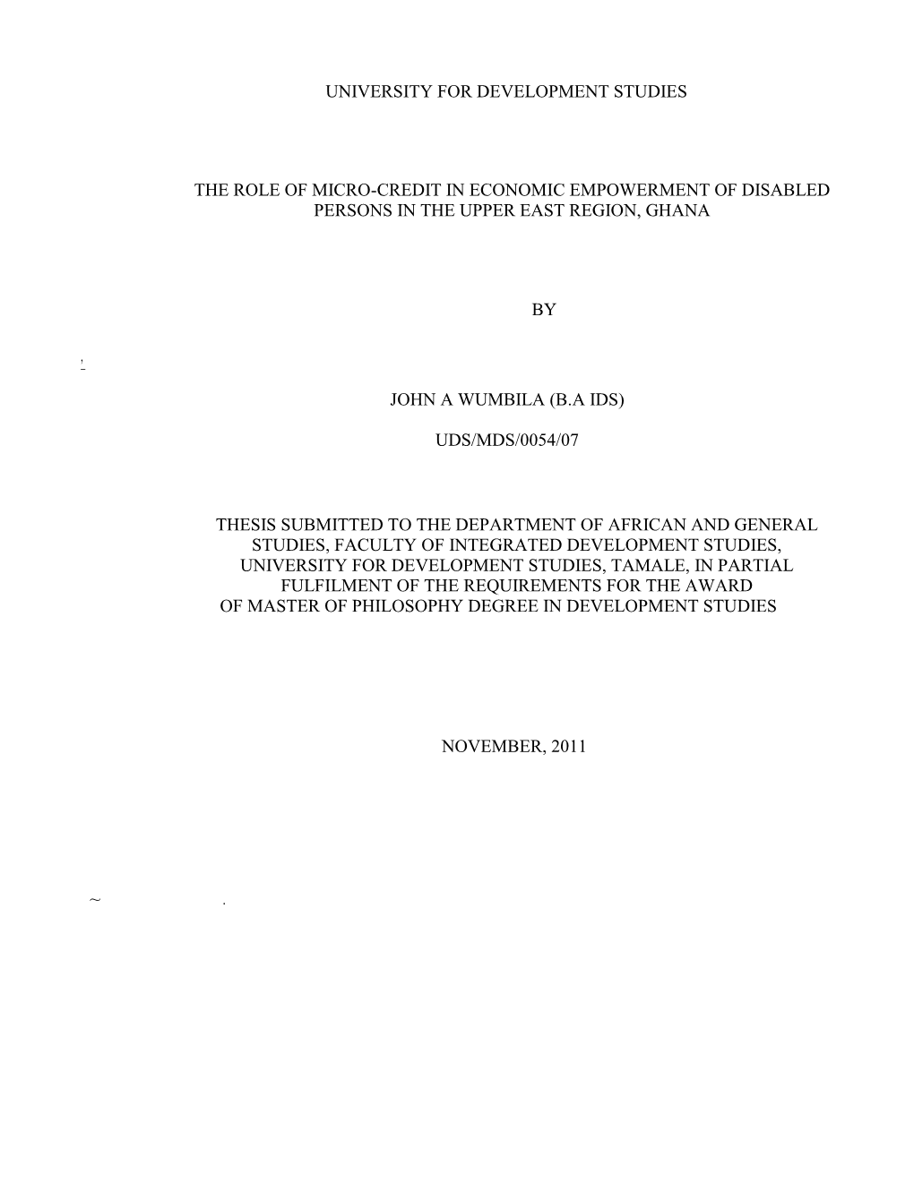 The Role of Micro-Credit in Economic Empowerment of Disabled Persons in the Upper East Region, Ghana