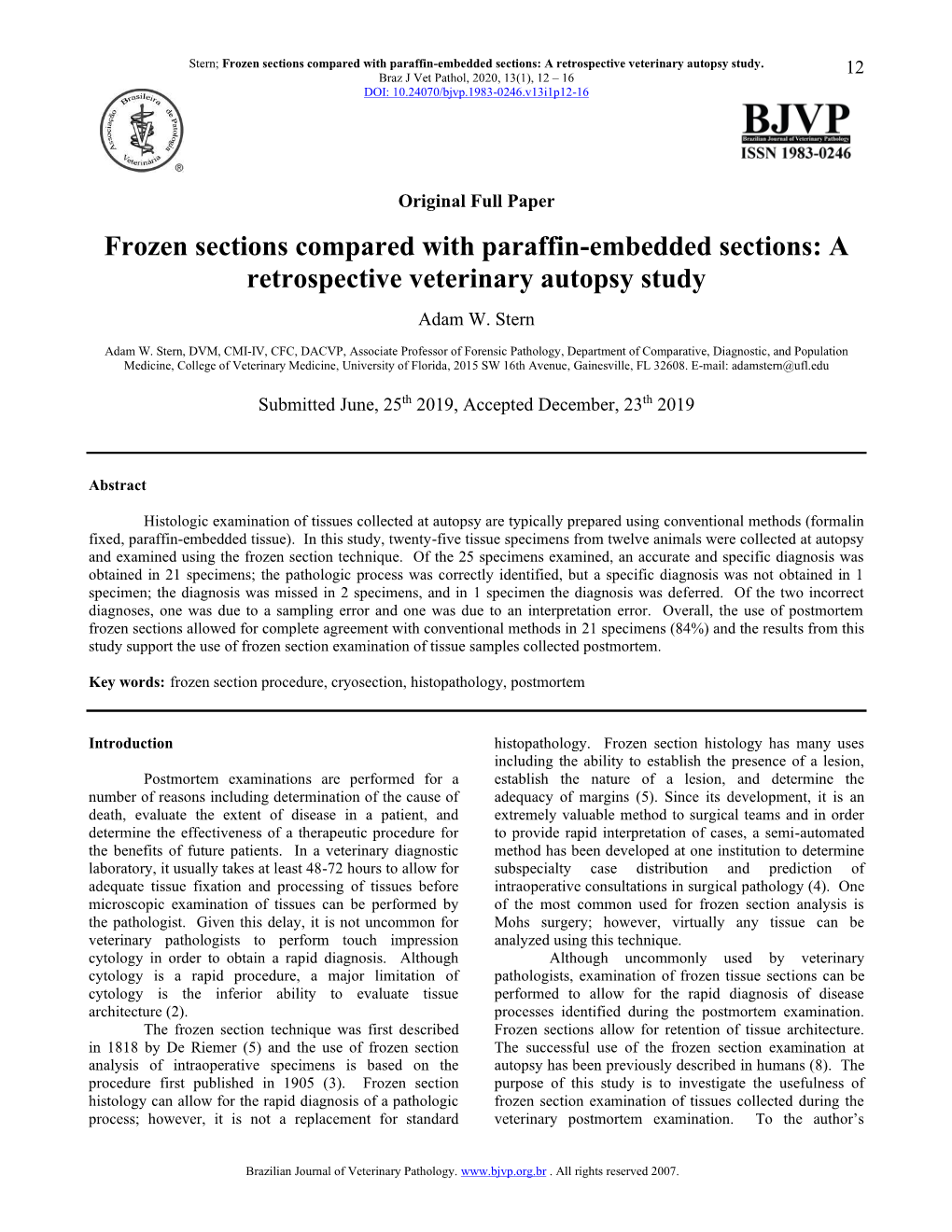 A Retrospective Veterinary Autopsy Study