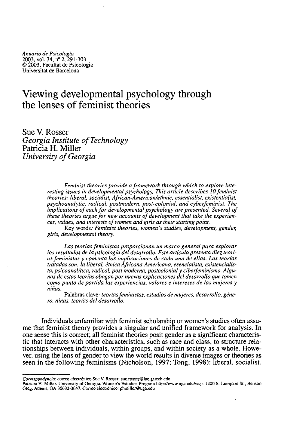 Viewing Developmental Psychology Through the Lenses of Feminist Theories