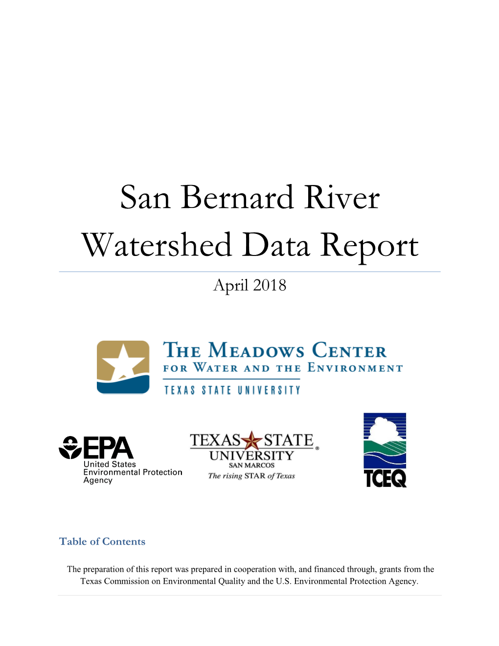 San Bernard River Watershed Data Report April 2018