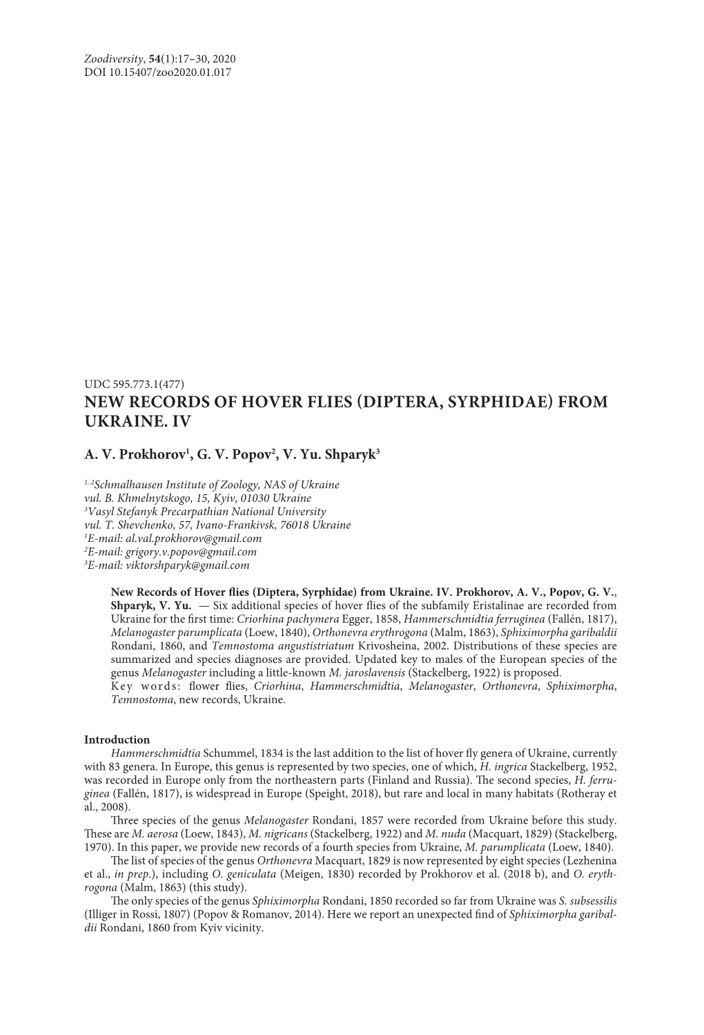 New Records of Hover Flies (Diptera, Syrphidae) from Ukraine