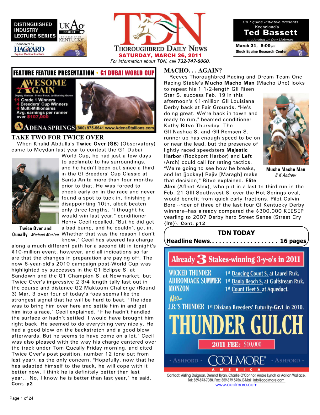 Feature Feature Presentation • G1 Dubai World Cup Macho