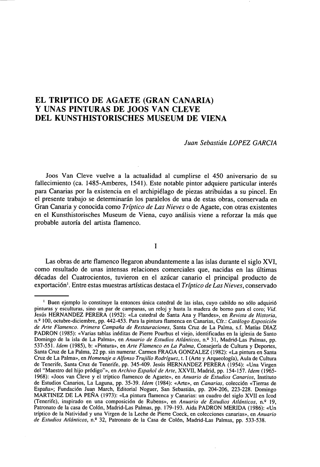El Triptico De Agaete (Gran Canaria) Y Unas Pinturas De Joos Van Cleve Del Kunsthistorisches Museum De Viena