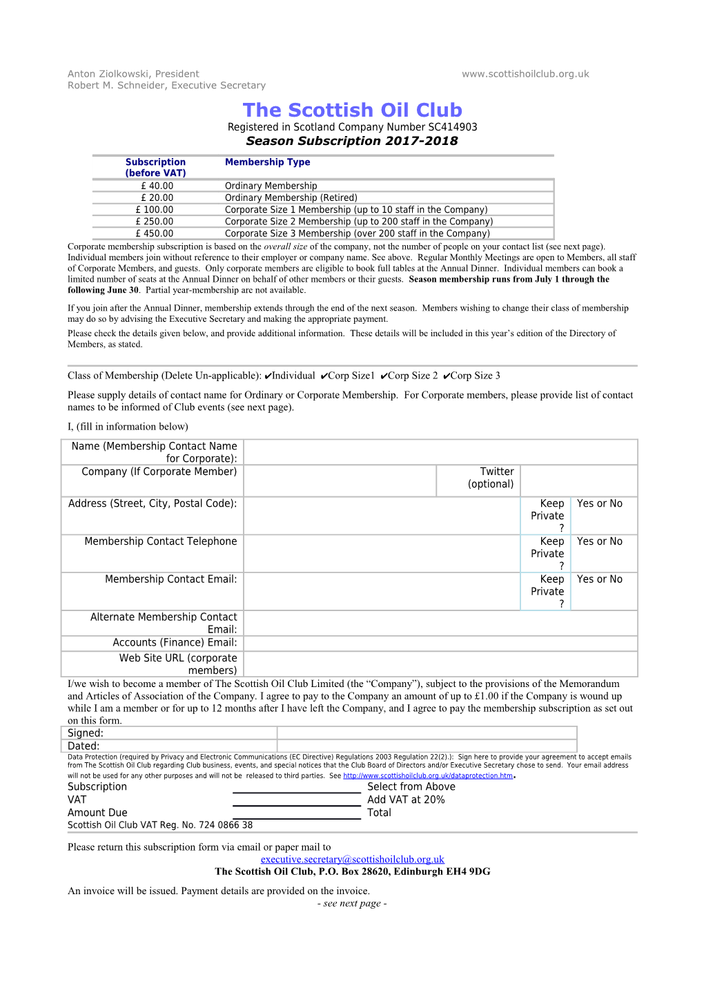 Membership in Scottish Oil Club