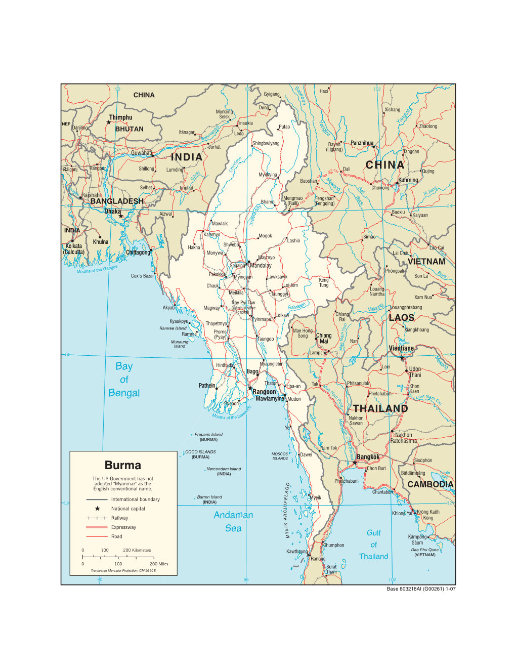 BURMA) H a Ratchasima O P Nam Tok H R COCO ISLANDS MOSCOS a Dawei Y