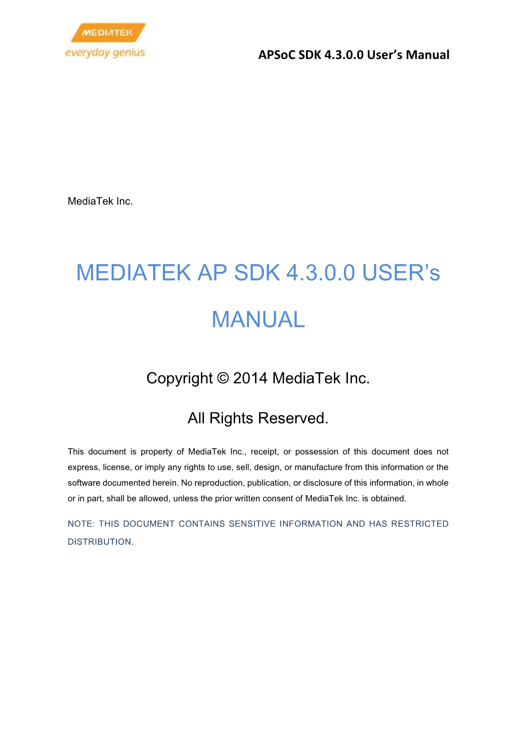 MEDIATEK AP SDK 4.3.0.0 USER's MANUAL