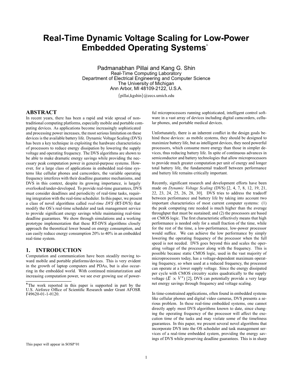 Real-Time Dynamic Voltage Scaling for Low-Power Embedded Operating Systems£