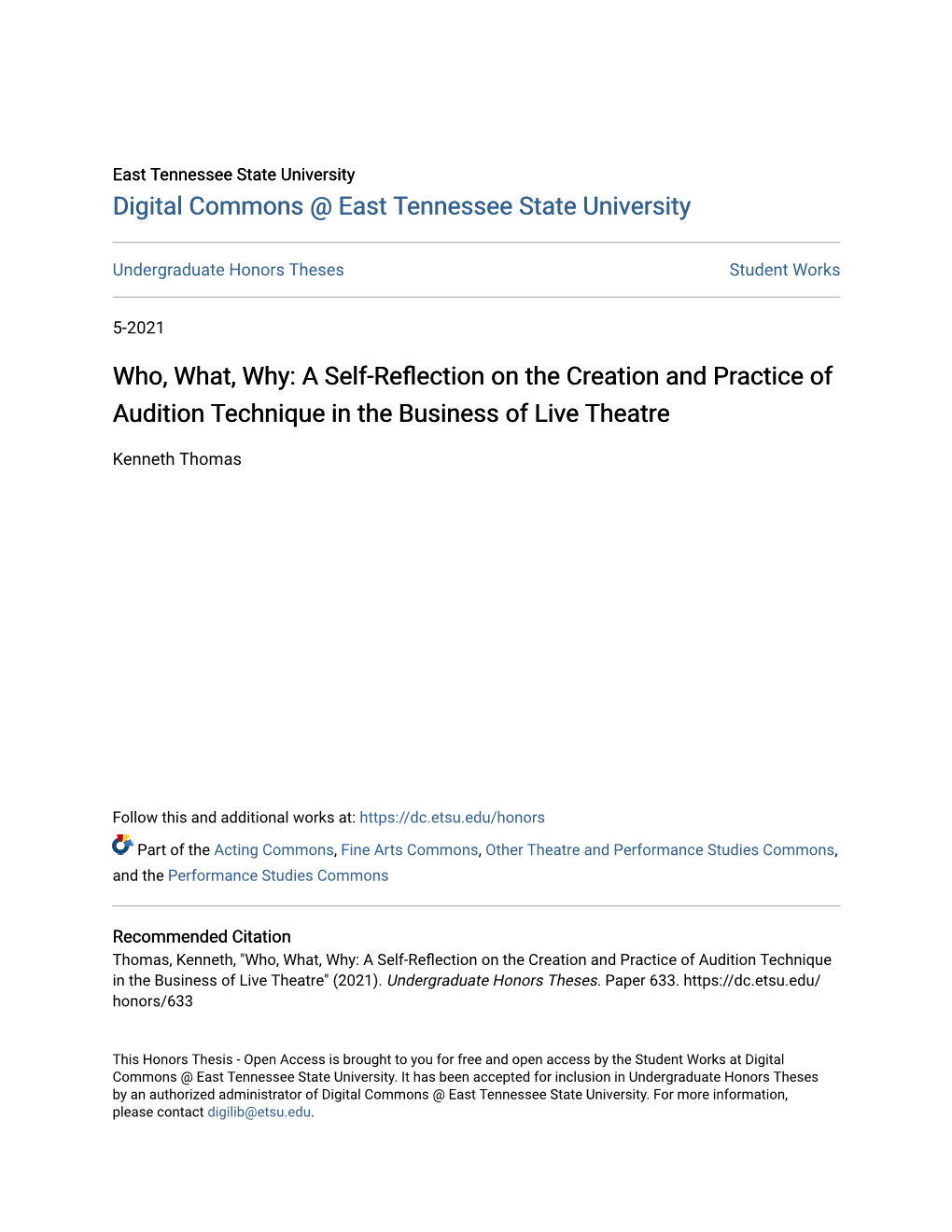 A Self-Reflection on the Creation and Practice of Audition Technique in the Business of Live Theatre