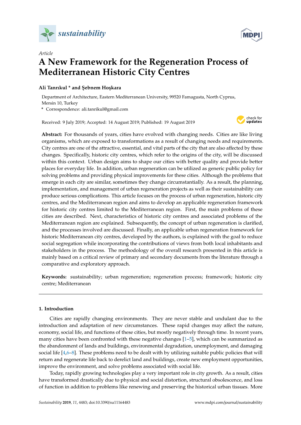 A New Framework for the Regeneration Process of Mediterranean Historic City Centres